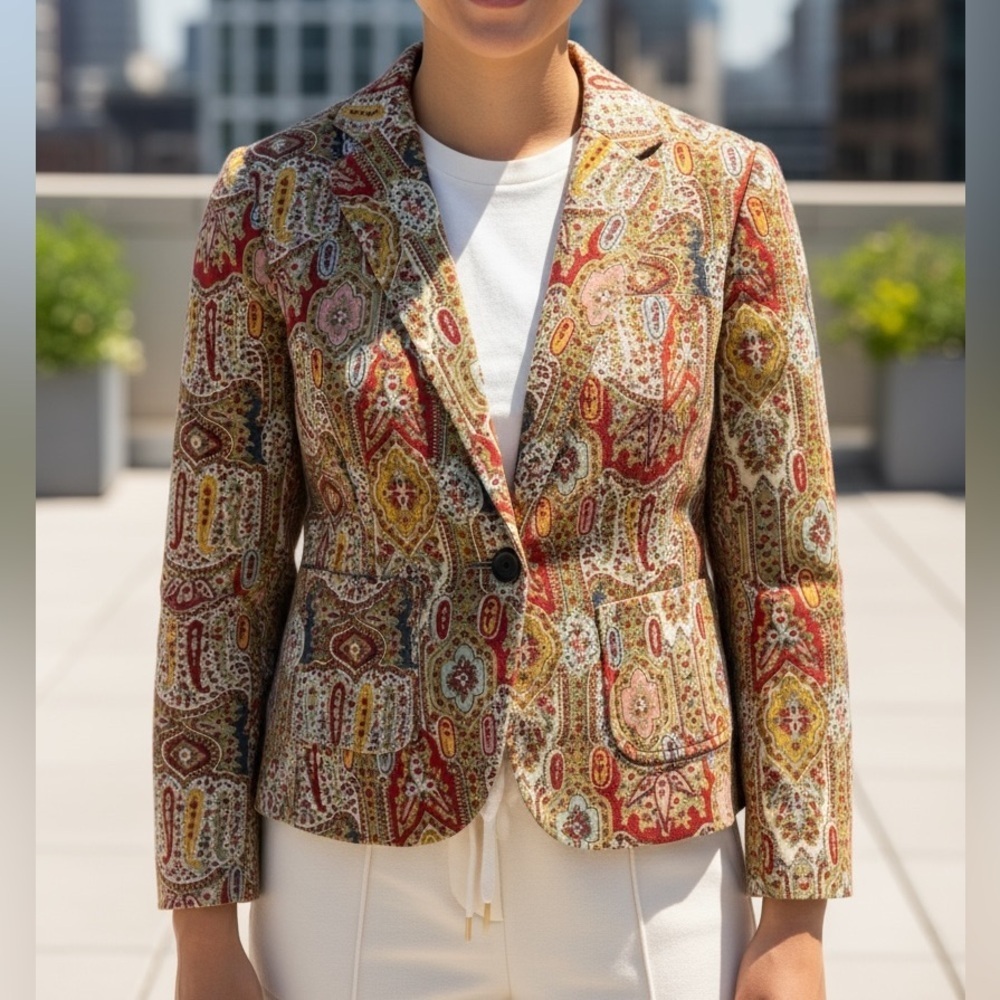 DKNY Women's Red and Cream Patterned Blazer